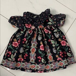 Ellen Miklas vintage super cute dress 24 months age 2 black floral